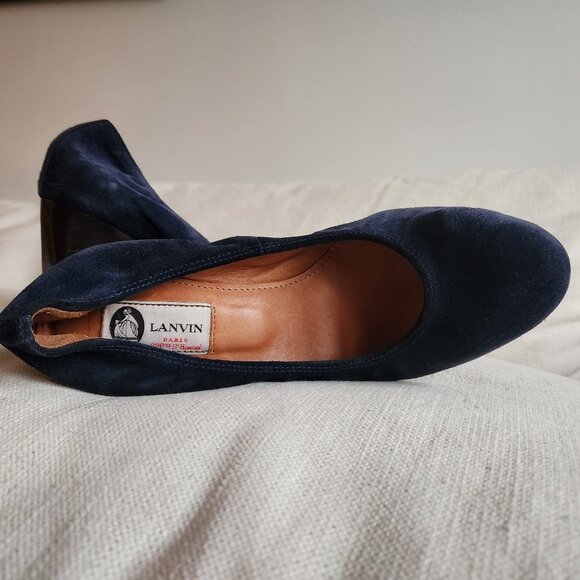 NWOT Lanvin Navy Suede Wedge Heels - US 7.5 - Picture 12 of 14